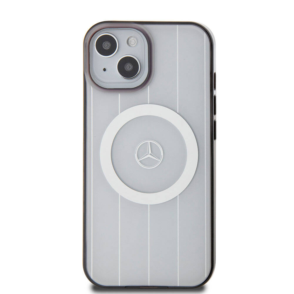 iPhone 15 Kılıf Mercedes Benz Orjinal Lisanslı M-safe Şarj Özellikli Çift Katmanlı Paralel Çizgi Desenli Kapak