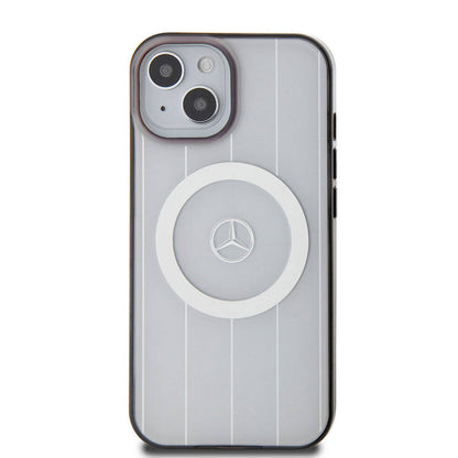iPhone 15 Kılıf Mercedes Benz Orjinal Lisanslı M-safe Şarj Özellikli Çift Katmanlı Paralel Çizgi Desenli Kapak
