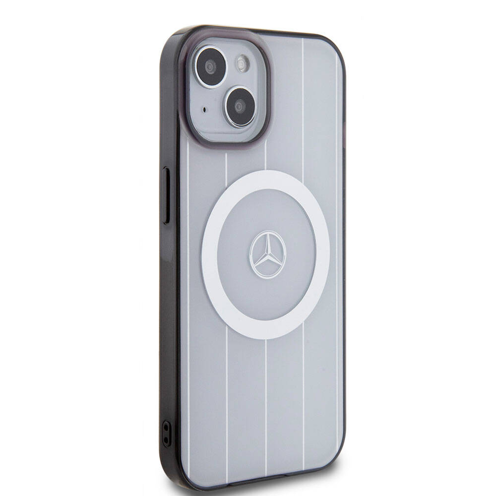 iPhone 15 Kılıf Mercedes Benz Orjinal Lisanslı M-safe Şarj Özellikli Çift Katmanlı Paralel Çizgi Desenli Kapak