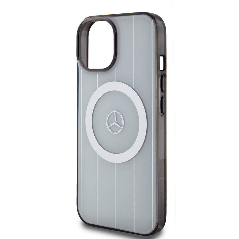 iPhone 15 Kılıf Mercedes Benz Orjinal Lisanslı M-safe Şarj Özellikli Çift Katmanlı Paralel Çizgi Desenli Kapak
