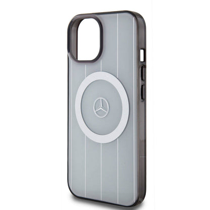 iPhone 15 Kılıf Mercedes Benz Orjinal Lisanslı M-safe Şarj Özellikli Çift Katmanlı Paralel Çizgi Desenli Kapak