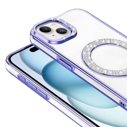 Apple iPhone 15 Kılıf Pırlanta Taş Tasarımlı M-safe Şarj Özellikli Zore Karetta Silikon Kapak