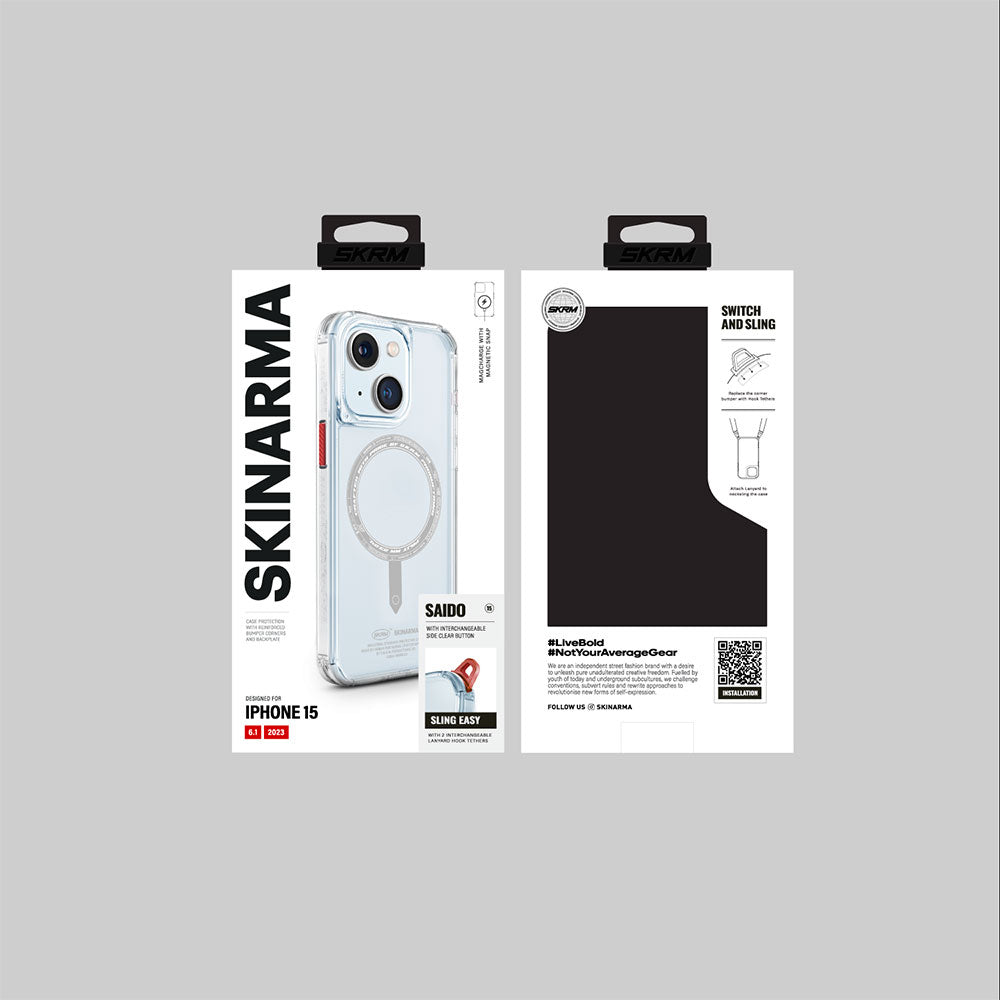 iPhone 15 Kılıf SkinArma Şeffaf Airbag Tasarımlı M-safe Şarj Özellikli Saido Kapak