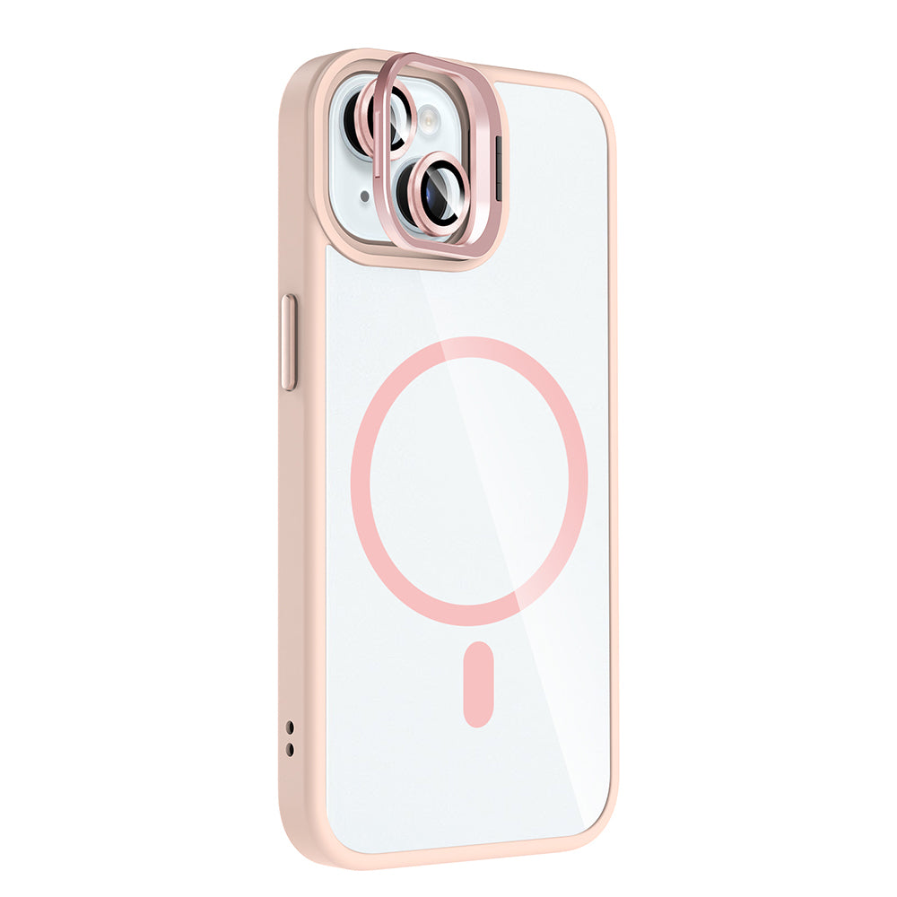 Apple iPhone 15 Kılıf Standlı ve Kamera Lens Hediyeli M-Safe Şarj Özellikli Zore Etro Kapak