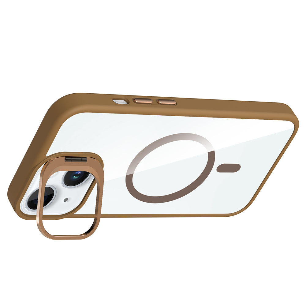 Apple iPhone 15 Kılıf Standlı ve Kamera Lens Hediyeli M-Safe Şarj Özellikli Zore Etro Kapak