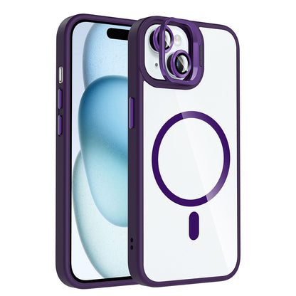 Apple iPhone 15 Kılıf Standlı ve Kamera Lens Hediyeli M-Safe Şarj Özellikli Zore Etro Kapak