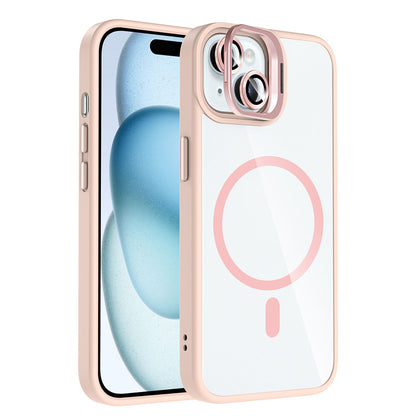 Apple iPhone 15 Kılıf Standlı ve Kamera Lens Hediyeli M-Safe Şarj Özellikli Zore Etro Kapak