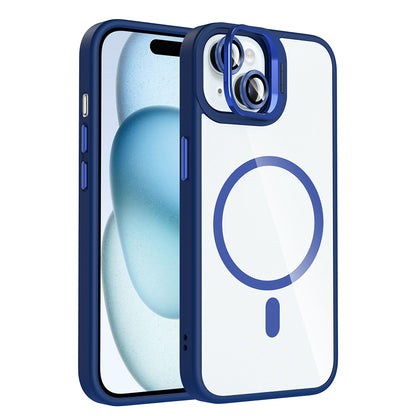 Apple iPhone 15 Kılıf Standlı ve Kamera Lens Hediyeli M-Safe Şarj Özellikli Zore Etro Kapak