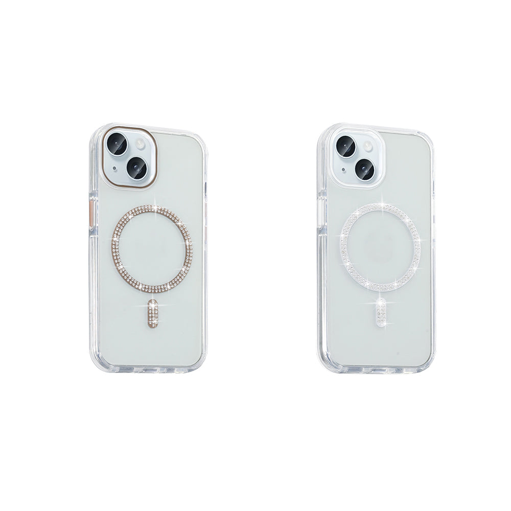 Apple iPhone 15 Kılıf Taşlı Tasarım M-safe Şarj Özellikli Zore Koment Silikon Kapak