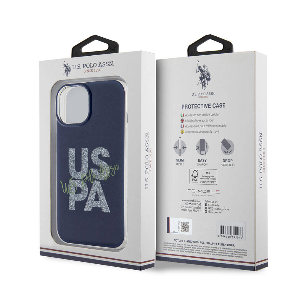 iPhone 15 Kılıf U.S. Polo Assn. Orjinal Lisanslı Simli Parlak Alfabe Tasarım Kapak