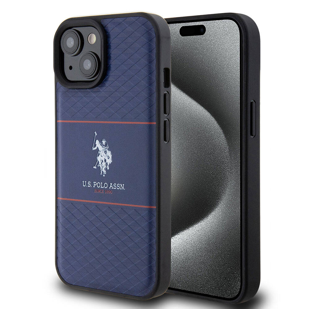 iPhone 15 Kılıf U.S. Polo Assn. Orjinal Lisanslı Deri Şeritli Logo Dizayn Kapak