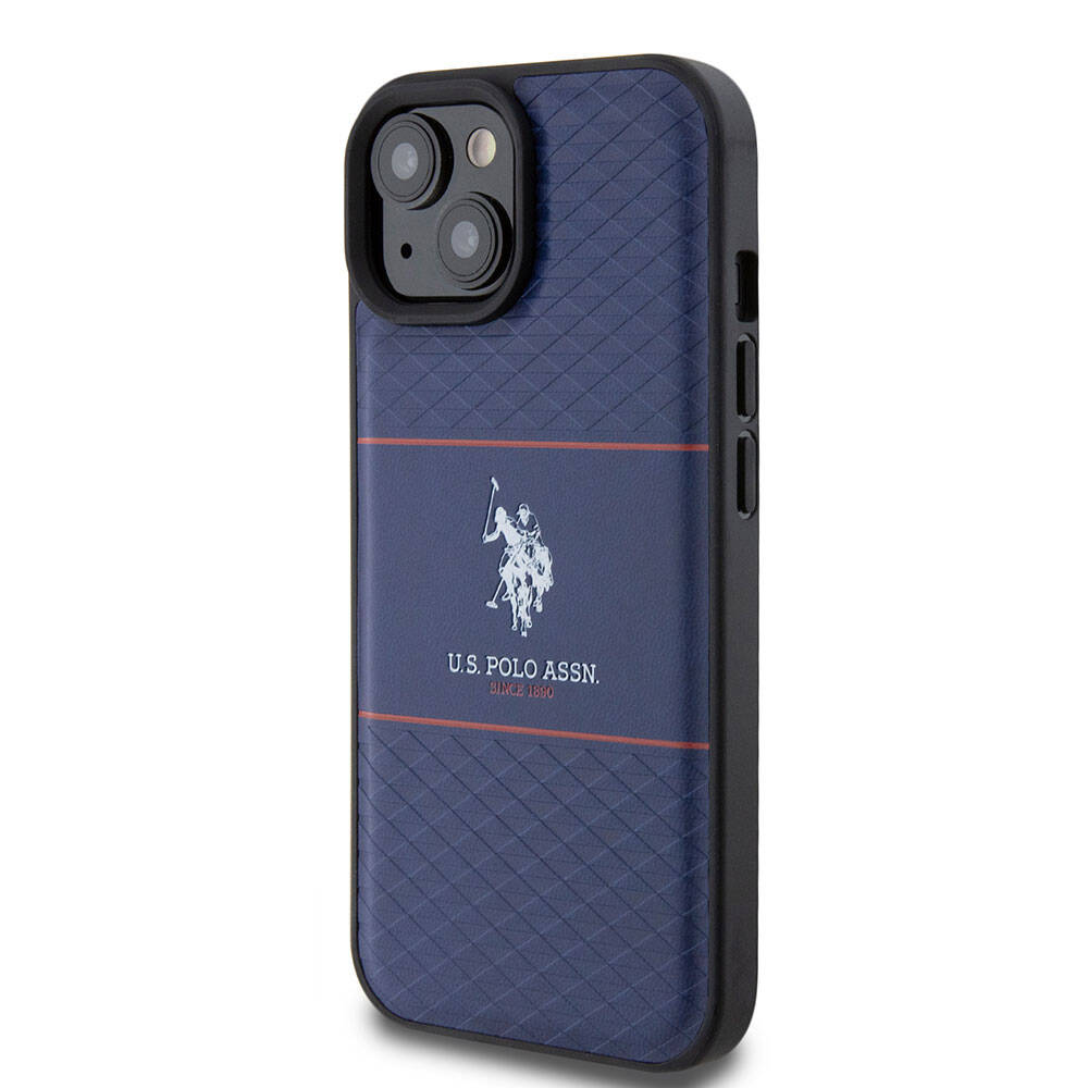 iPhone 15 Kılıf U.S. Polo Assn. Orjinal Lisanslı Deri Şeritli Logo Dizayn Kapak