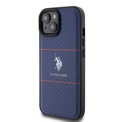 iPhone 15 Kılıf U.S. Polo Assn. Orjinal Lisanslı Deri Şeritli Logo Dizayn Kapak