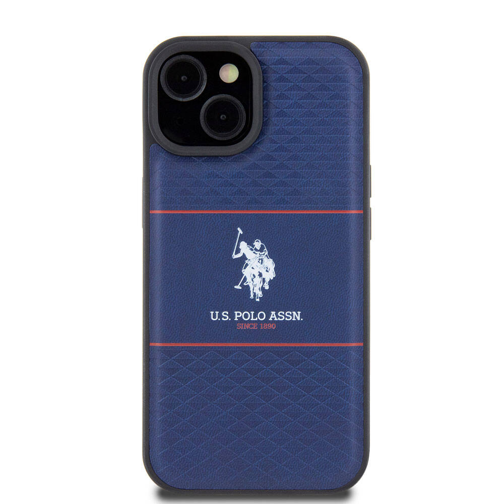 iPhone 15 Kılıf U.S. Polo Assn. Orjinal Lisanslı Deri Şeritli Logo Dizayn Kapak