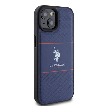 iPhone 15 Kılıf U.S. Polo Assn. Orjinal Lisanslı Deri Şeritli Logo Dizayn Kapak