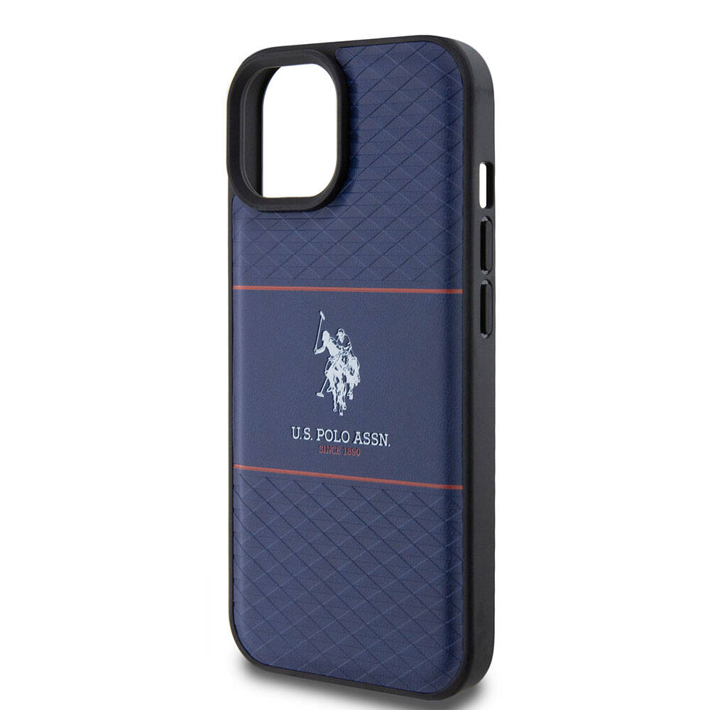 iPhone 15 Kılıf U.S. Polo Assn. Orjinal Lisanslı Deri Şeritli Logo Dizayn Kapak