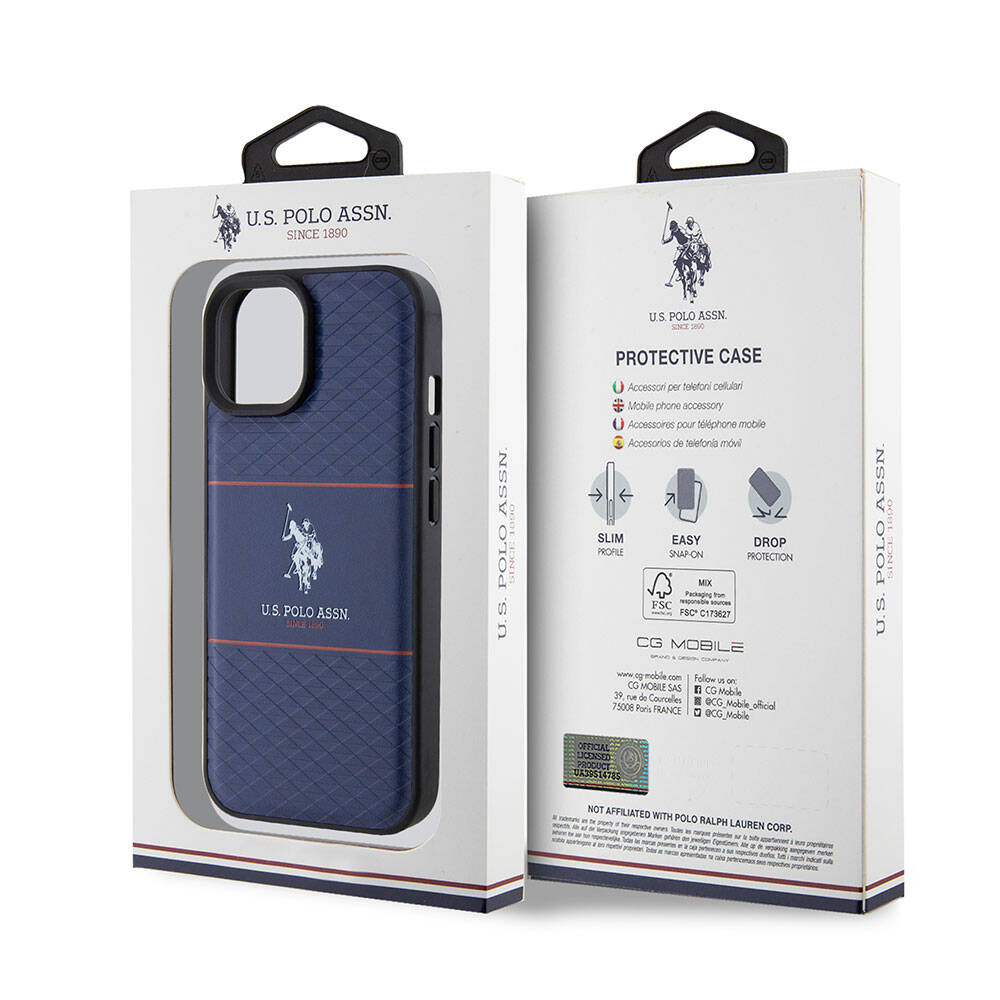 iPhone 15 Kılıf U.S. Polo Assn. Orjinal Lisanslı Deri Şeritli Logo Dizayn Kapak