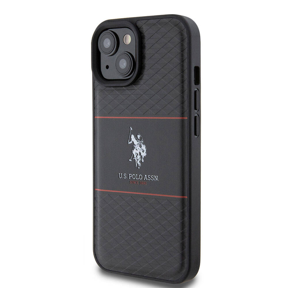 iPhone 15 Kılıf U.S. Polo Assn. Orjinal Lisanslı Deri Şeritli Logo Dizayn Kapak