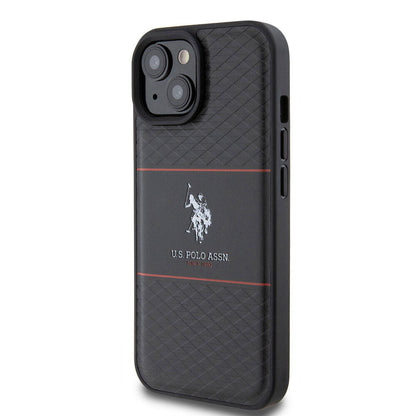 iPhone 15 Kılıf U.S. Polo Assn. Orjinal Lisanslı Deri Şeritli Logo Dizayn Kapak