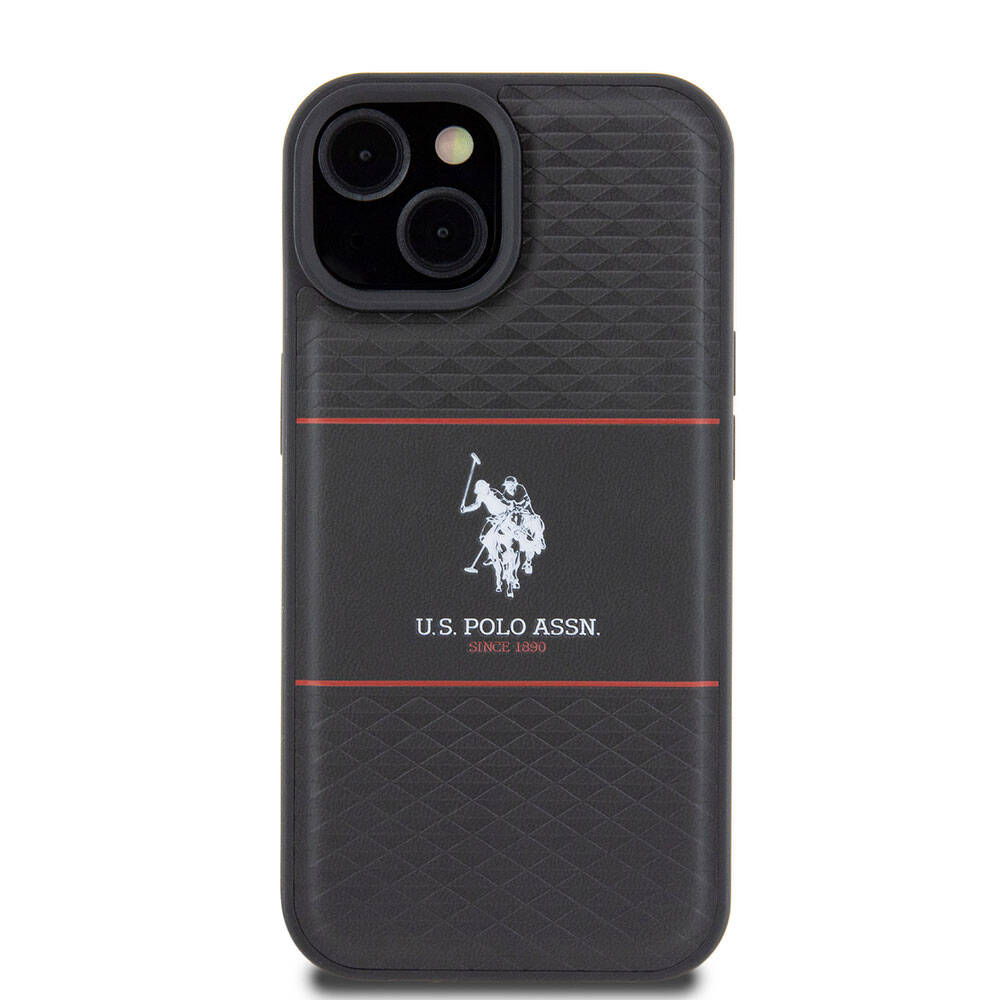 iPhone 15 Kılıf U.S. Polo Assn. Orjinal Lisanslı Deri Şeritli Logo Dizayn Kapak