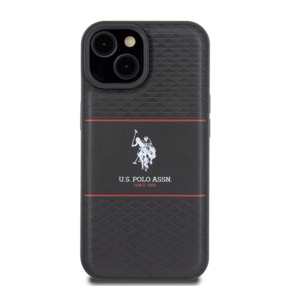 iPhone 15 Kılıf U.S. Polo Assn. Orjinal Lisanslı Deri Şeritli Logo Dizayn Kapak