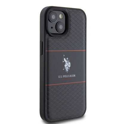 iPhone 15 Kılıf U.S. Polo Assn. Orjinal Lisanslı Deri Şeritli Logo Dizayn Kapak