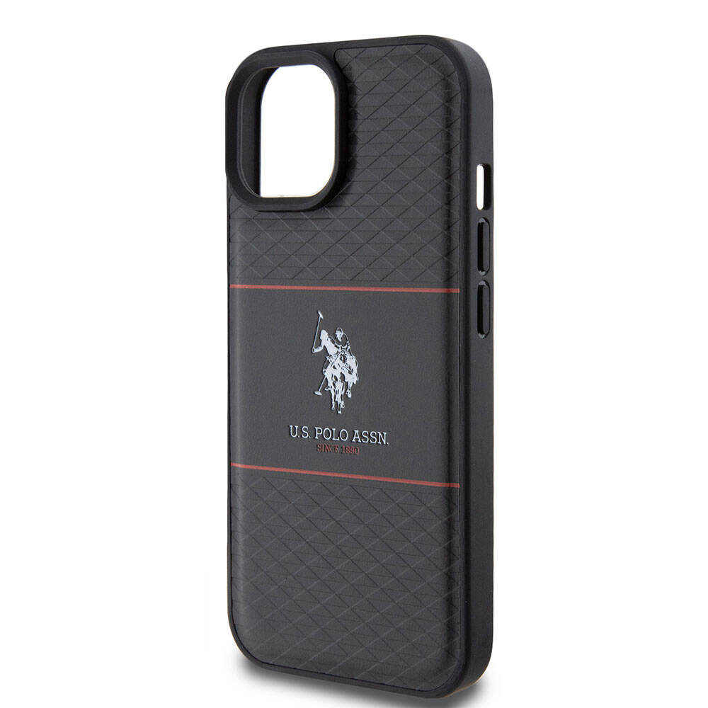 iPhone 15 Kılıf U.S. Polo Assn. Orjinal Lisanslı Deri Şeritli Logo Dizayn Kapak