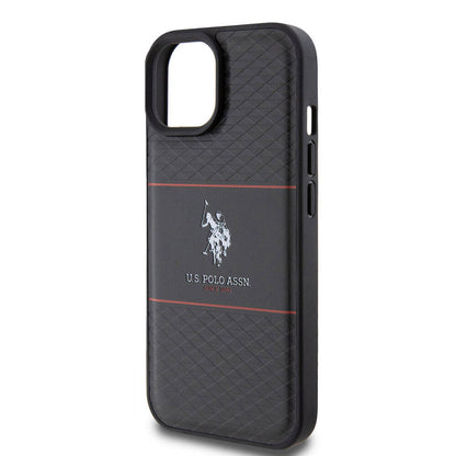 iPhone 15 Kılıf U.S. Polo Assn. Orjinal Lisanslı Deri Şeritli Logo Dizayn Kapak