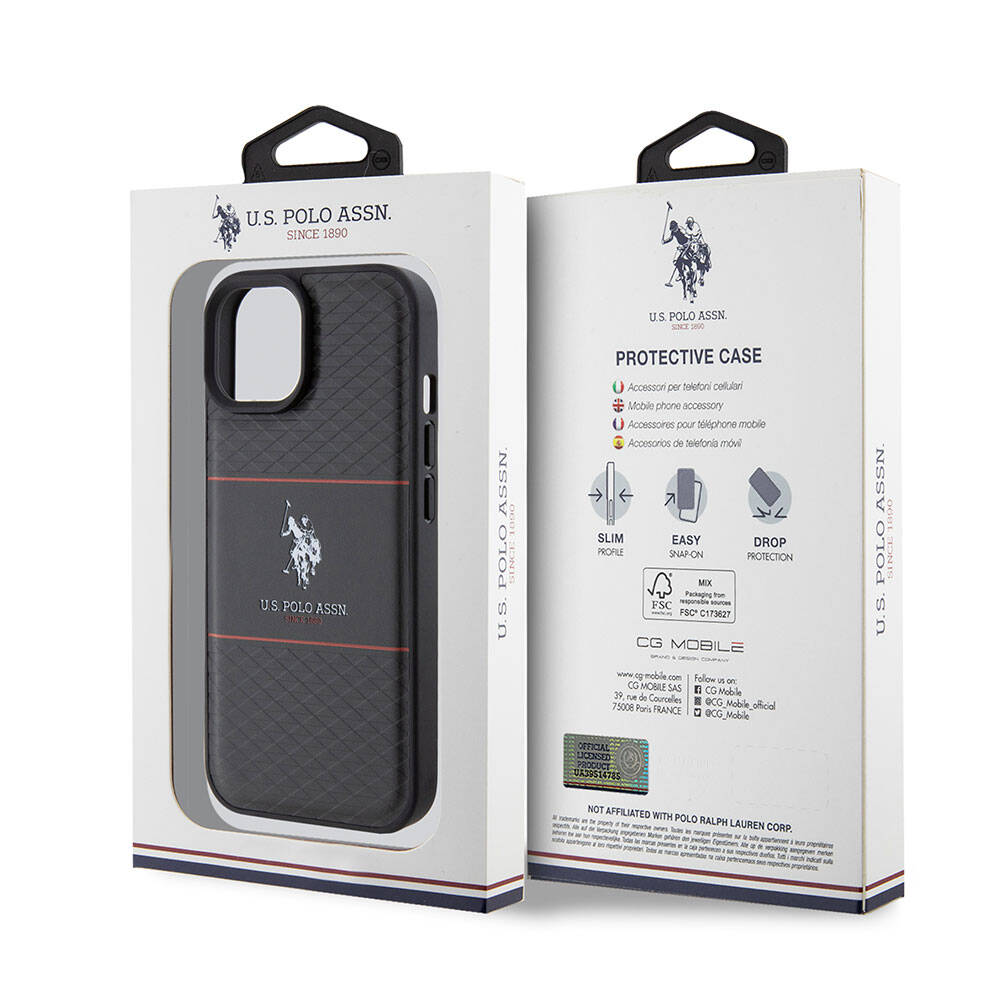 iPhone 15 Kılıf U.S. Polo Assn. Orjinal Lisanslı Deri Şeritli Logo Dizayn Kapak