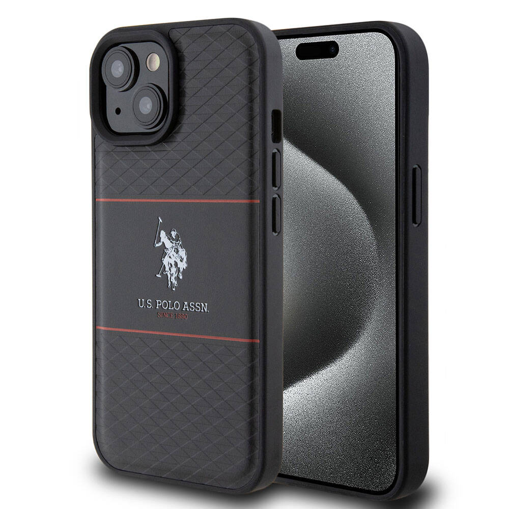 iPhone 15 Kılıf U.S. Polo Assn. Orjinal Lisanslı Deri Şeritli Logo Dizayn Kapak