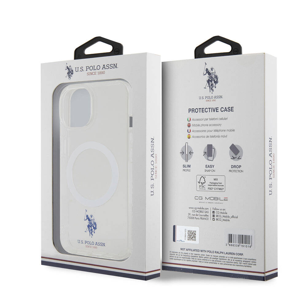 iPhone 15 Kılıf U.S. Polo Assn. Orjinal Lisanslı M-safe Şarj Özellikli Transparan Tasarım Kapak