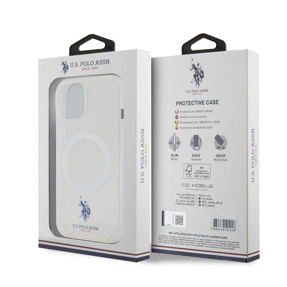 iPhone 15 Kılıf U.S. Polo Assn. Orjinal Lisanslı M-safe Şarj Özellikli Transparan Tasarım Kapak