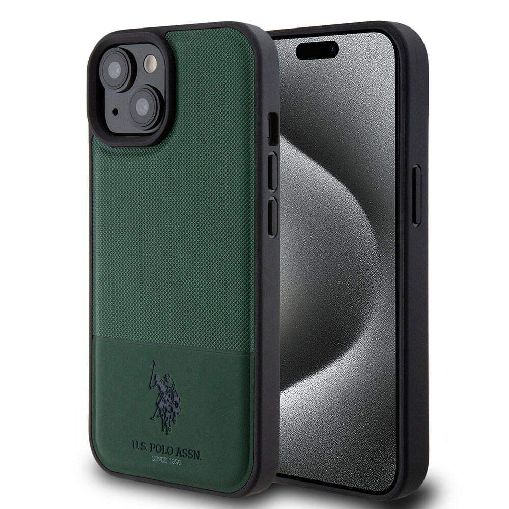 iPhone 15 Kılıf U.S. Polo Assn. Orjinal Lisanslı Suni Deri Arka Yüzey Baskı Logolu Örgü Desenli Kapak