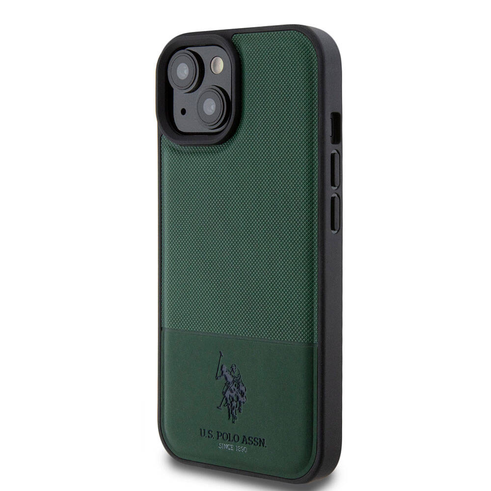 iPhone 15 Kılıf U.S. Polo Assn. Orjinal Lisanslı Suni Deri Arka Yüzey Baskı Logolu Örgü Desenli Kapak
