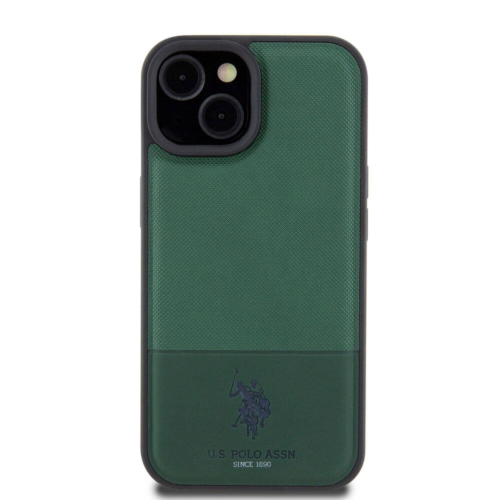 iPhone 15 Kılıf U.S. Polo Assn. Orjinal Lisanslı Suni Deri Arka Yüzey Baskı Logolu Örgü Desenli Kapak