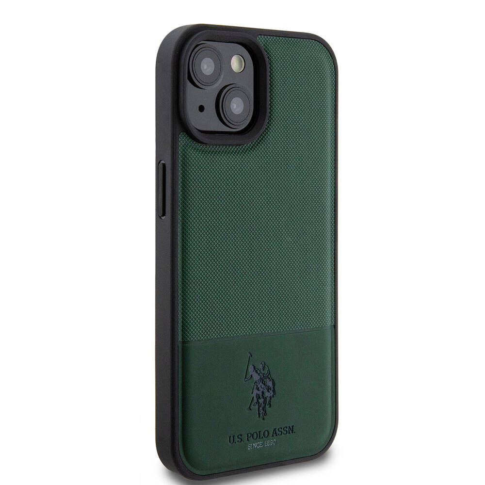 iPhone 15 Kılıf U.S. Polo Assn. Orjinal Lisanslı Suni Deri Arka Yüzey Baskı Logolu Örgü Desenli Kapak