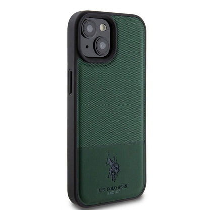 iPhone 15 Kılıf U.S. Polo Assn. Orjinal Lisanslı Suni Deri Arka Yüzey Baskı Logolu Örgü Desenli Kapak