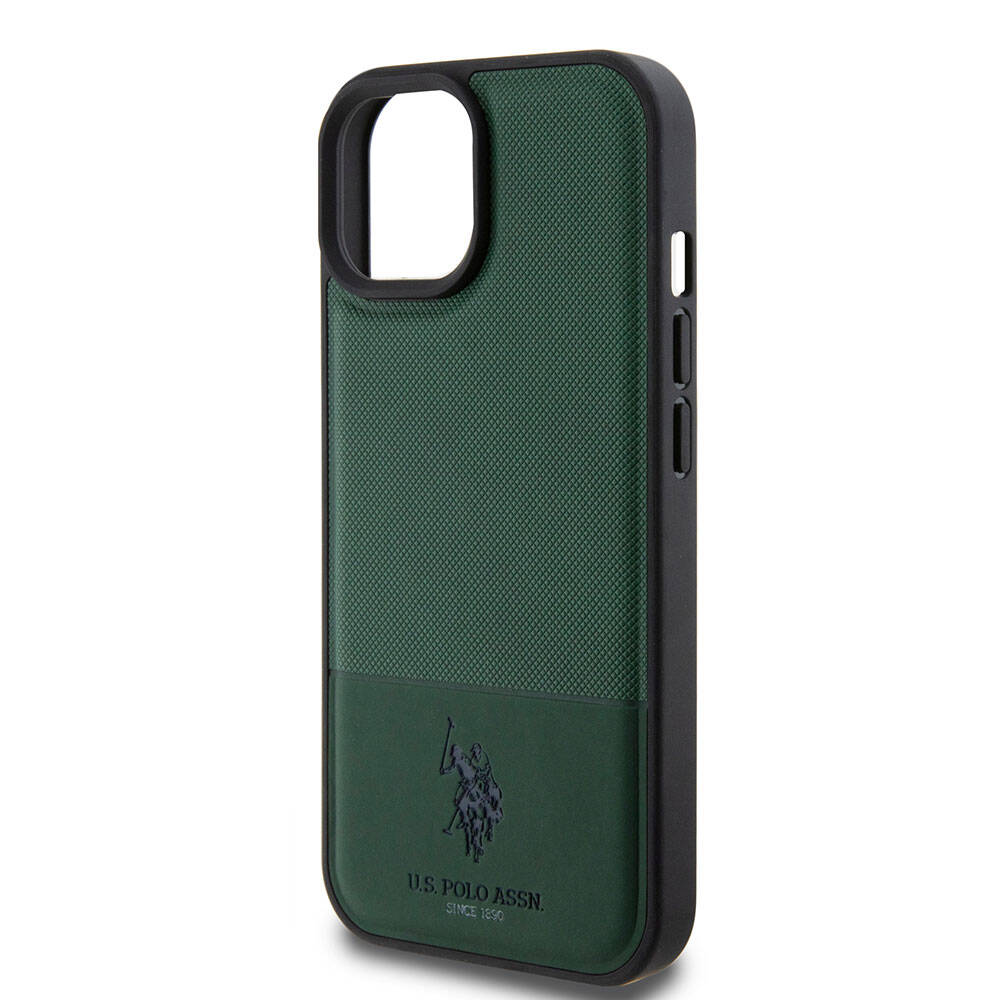 iPhone 15 Kılıf U.S. Polo Assn. Orjinal Lisanslı Suni Deri Arka Yüzey Baskı Logolu Örgü Desenli Kapak