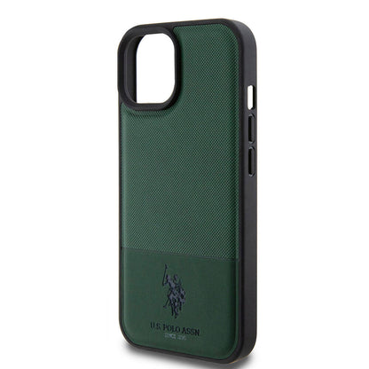 iPhone 15 Kılıf U.S. Polo Assn. Orjinal Lisanslı Suni Deri Arka Yüzey Baskı Logolu Örgü Desenli Kapak