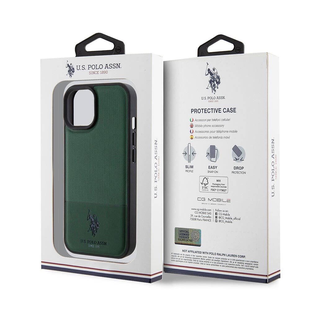 iPhone 15 Kılıf U.S. Polo Assn. Orjinal Lisanslı Suni Deri Arka Yüzey Baskı Logolu Örgü Desenli Kapak