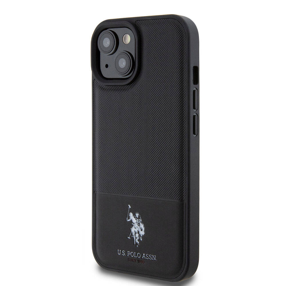 iPhone 15 Kılıf U.S. Polo Assn. Orjinal Lisanslı Suni Deri Arka Yüzey Baskı Logolu Örgü Desenli Kapak