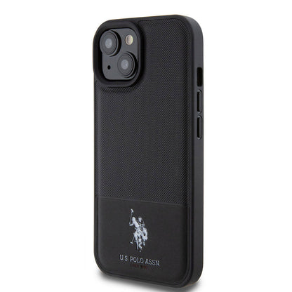 iPhone 15 Kılıf U.S. Polo Assn. Orjinal Lisanslı Suni Deri Arka Yüzey Baskı Logolu Örgü Desenli Kapak