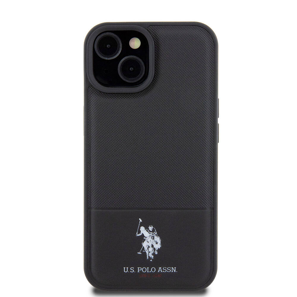 iPhone 15 Kılıf U.S. Polo Assn. Orjinal Lisanslı Suni Deri Arka Yüzey Baskı Logolu Örgü Desenli Kapak