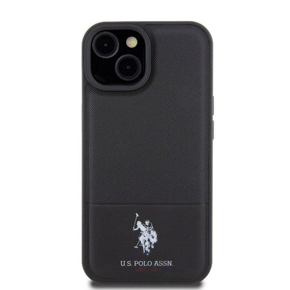 iPhone 15 Kılıf U.S. Polo Assn. Orjinal Lisanslı Suni Deri Arka Yüzey Baskı Logolu Örgü Desenli Kapak
