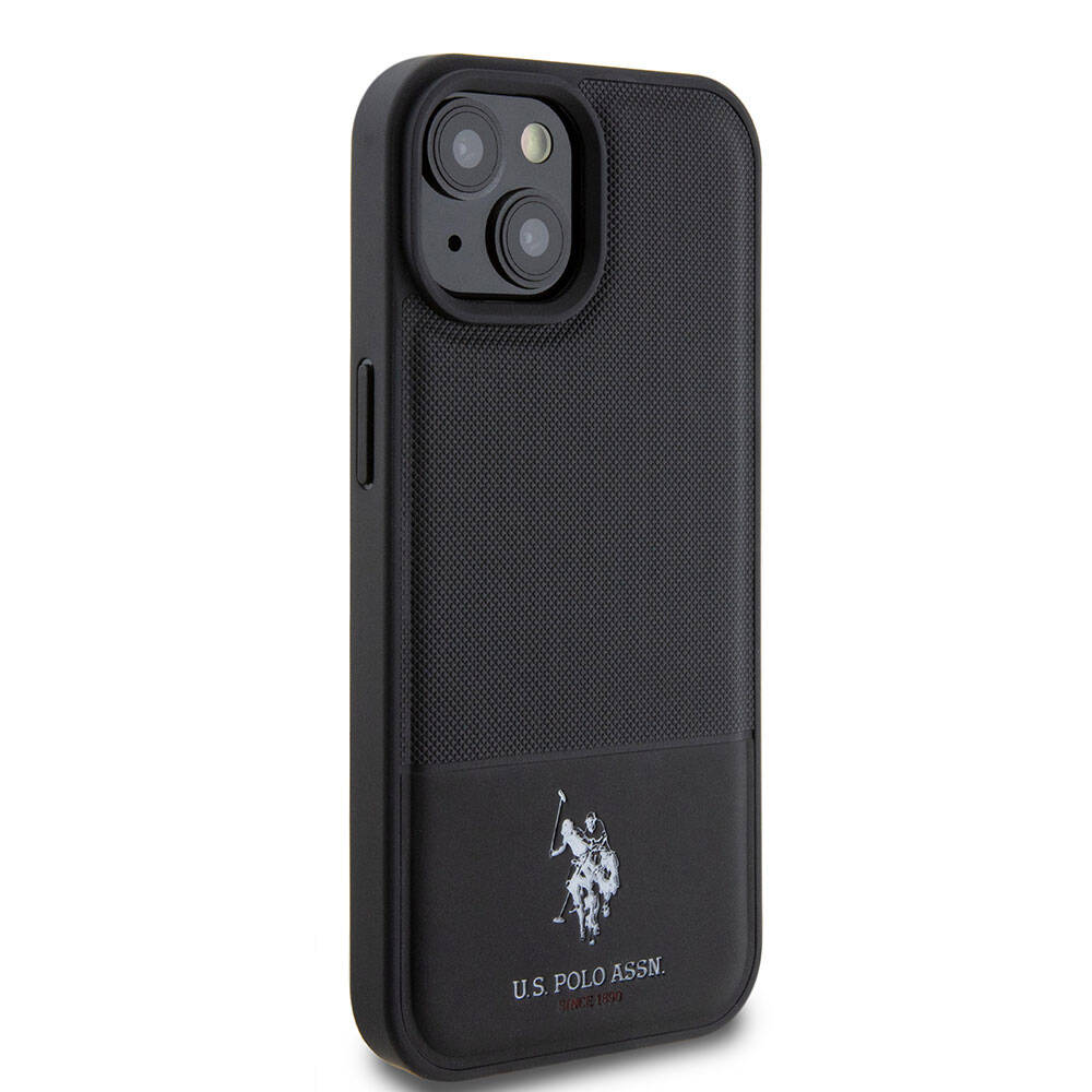iPhone 15 Kılıf U.S. Polo Assn. Orjinal Lisanslı Suni Deri Arka Yüzey Baskı Logolu Örgü Desenli Kapak