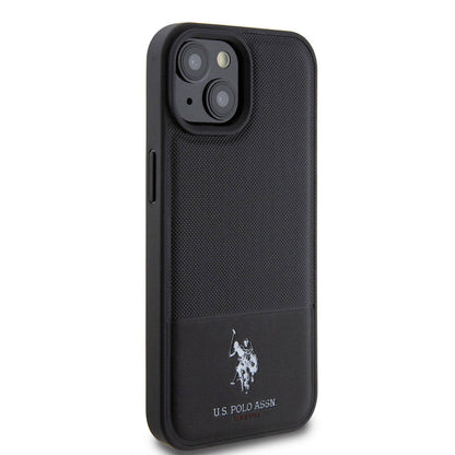 iPhone 15 Kılıf U.S. Polo Assn. Orjinal Lisanslı Suni Deri Arka Yüzey Baskı Logolu Örgü Desenli Kapak