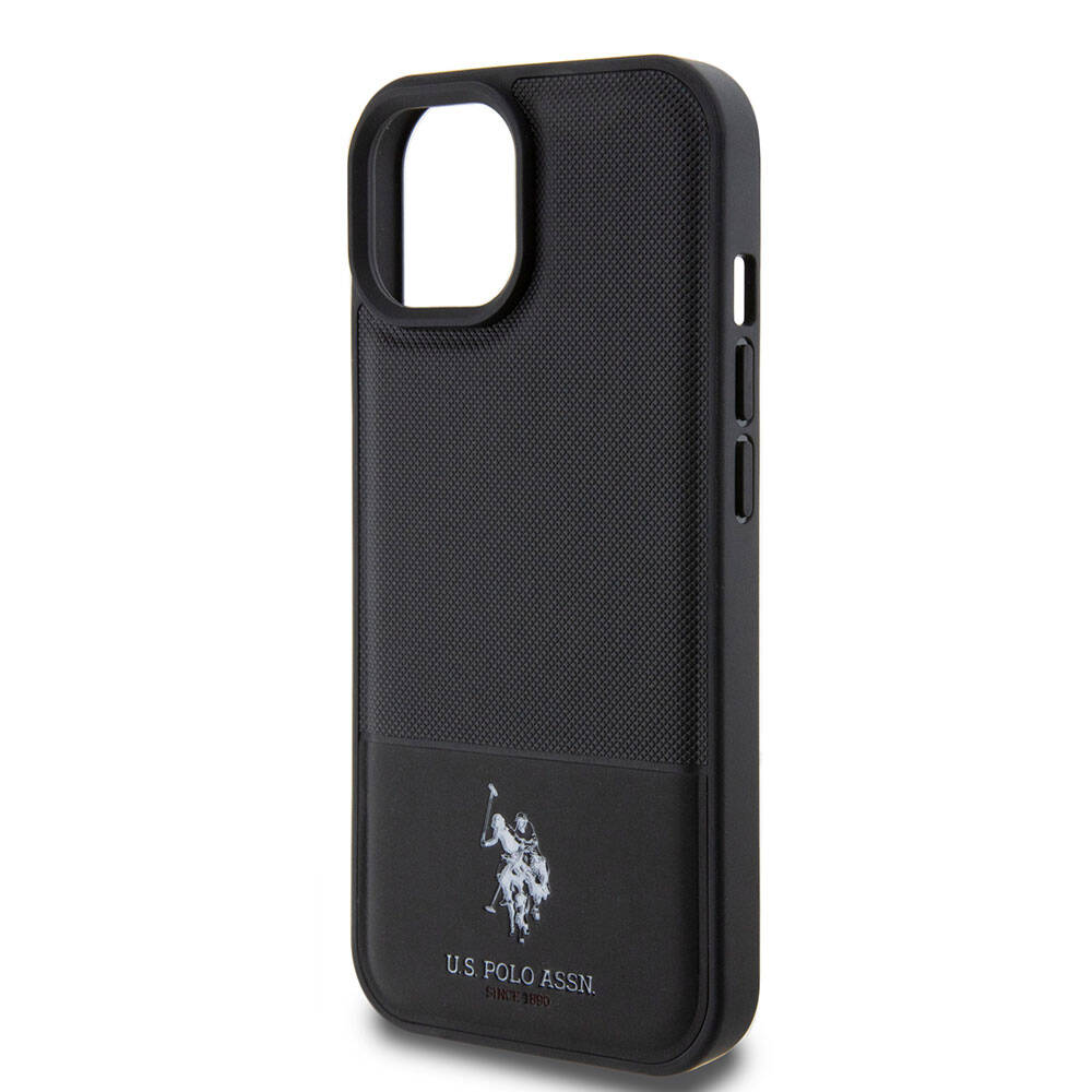 iPhone 15 Kılıf U.S. Polo Assn. Orjinal Lisanslı Suni Deri Arka Yüzey Baskı Logolu Örgü Desenli Kapak
