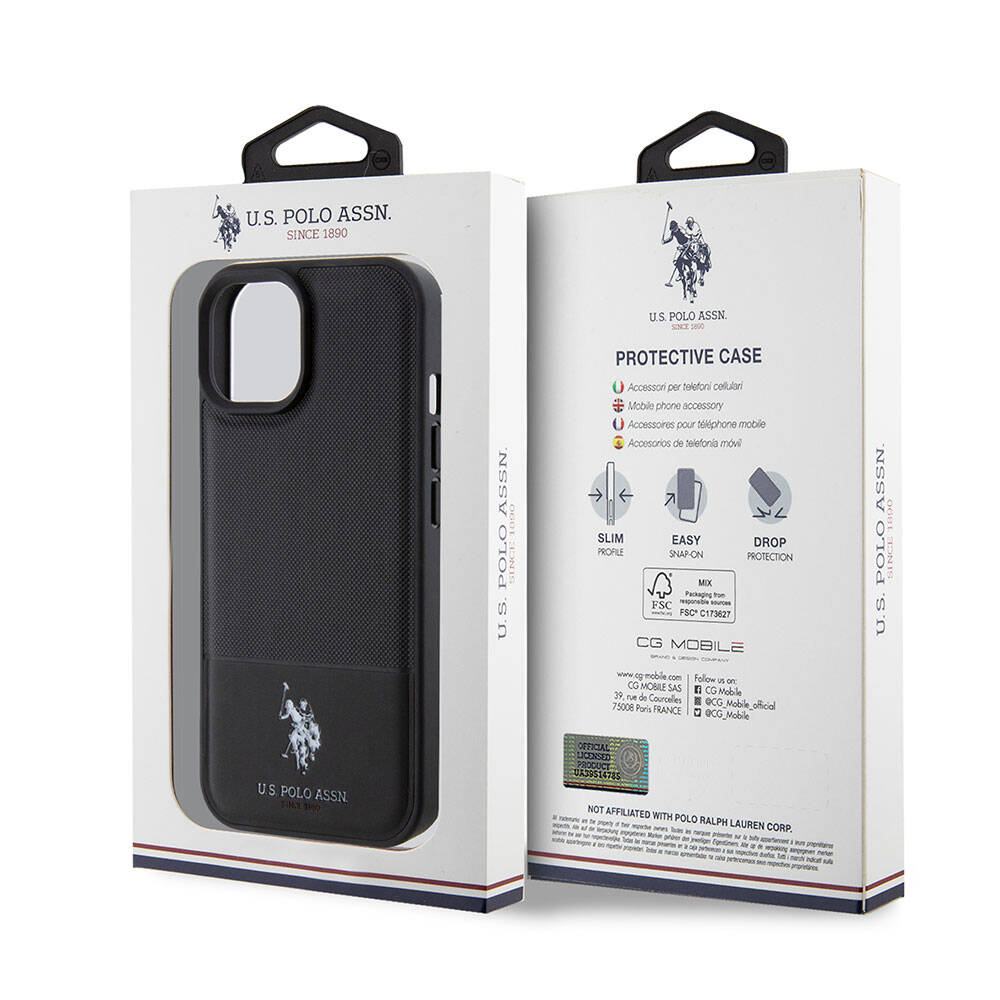 iPhone 15 Kılıf U.S. Polo Assn. Orjinal Lisanslı Suni Deri Arka Yüzey Baskı Logolu Örgü Desenli Kapak