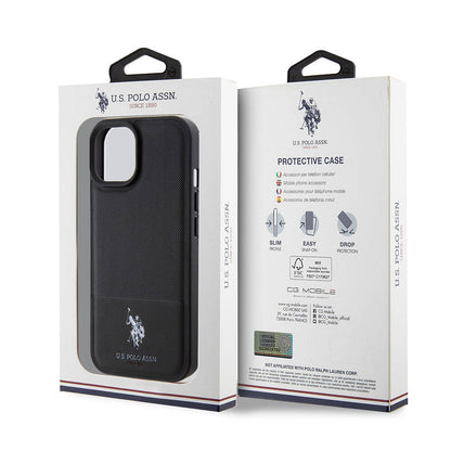 iPhone 15 Kılıf U.S. Polo Assn. Orjinal Lisanslı Suni Deri Arka Yüzey Baskı Logolu Örgü Desenli Kapak