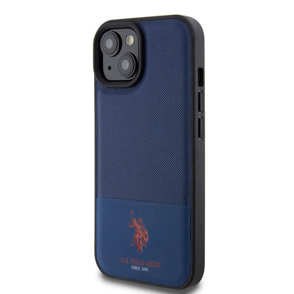 iPhone 15 Kılıf U.S. Polo Assn. Orjinal Lisanslı Suni Deri Arka Yüzey Baskı Logolu Örgü Desenli Kapak